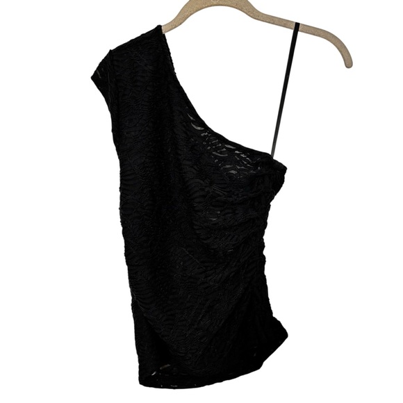 Anthropologie Textured One-Shoulder Top Size Small Black NWT - Picture 2 of 13